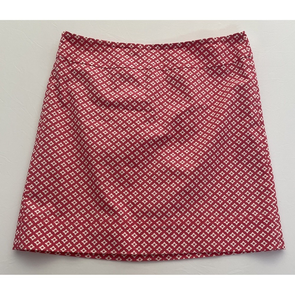 Talbots Mini Skirt Womens 12 Pink Geometric Floral A-Line Cotton Stretch Lined